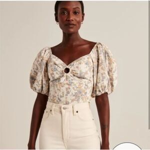 Abercrombie & Fitch Ditsy Floral Lined Puff Balloon Sleeve Crop Top - Size M